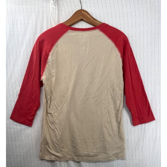 The North Face Womens TShirt Sz L Orange/Beige Logo SpellOut Retro 3/4-Slv Comfy - Picture 2 of 8